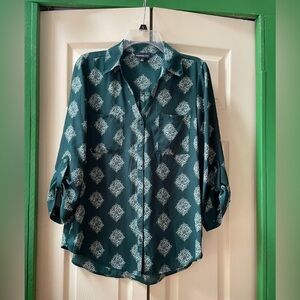 Elegant Teal Patterned Button-Down Shirt